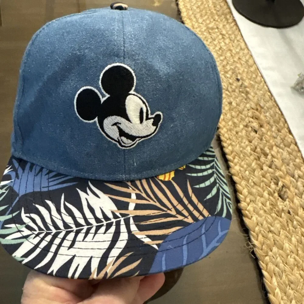Disney Mickey Mouse Blue Floral Hibiscus Hawaiian Boys Youth Hat Cap Adjustable